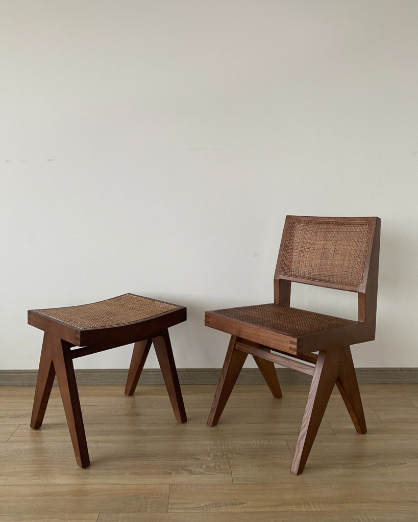 Rattan Pierre Jeanneret Stool – ghế gỗ Sochiu Studio